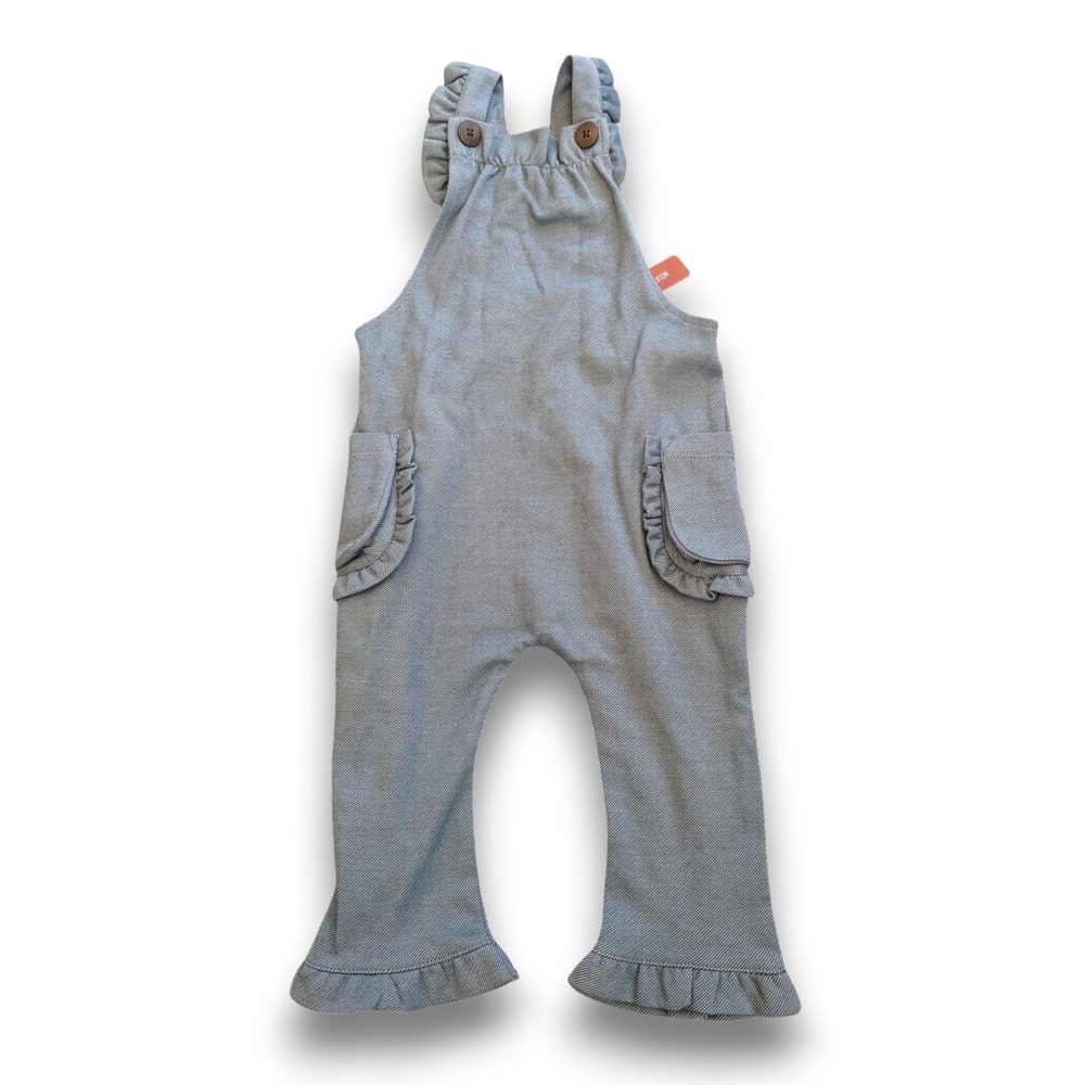 NWT Milkbarn Gray Ruffle Overalls Organic Cotton Infant Baby 12-18 Months